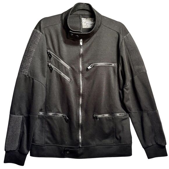 BROOKLYN Men’s Jacket Black Multi Zipper Knit Biker Grunge Goth - Picture 1 of 7